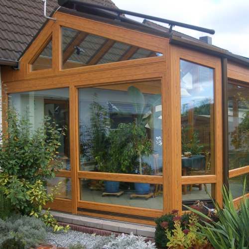 Wintergarten Verblendung in Holzdekor